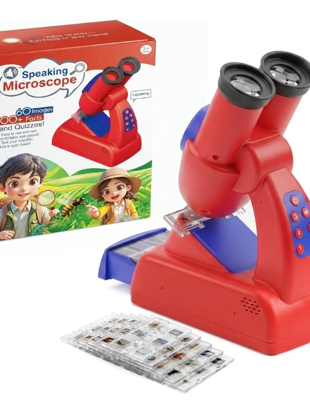 Red Kids Speaking Microscope Toy with Interactive Slides